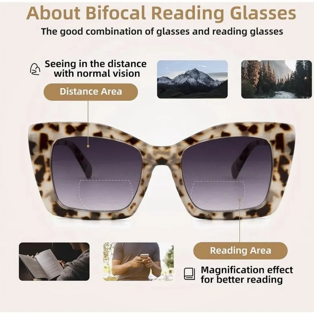 Oversized Square Bifocal Reading Sunglasses Bi-focal Sunglasses +1.25